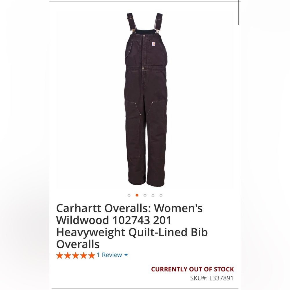 Carhartt Women's Wildwood 102743 201 Heavyweight Quilt-Lined Bib Overalls